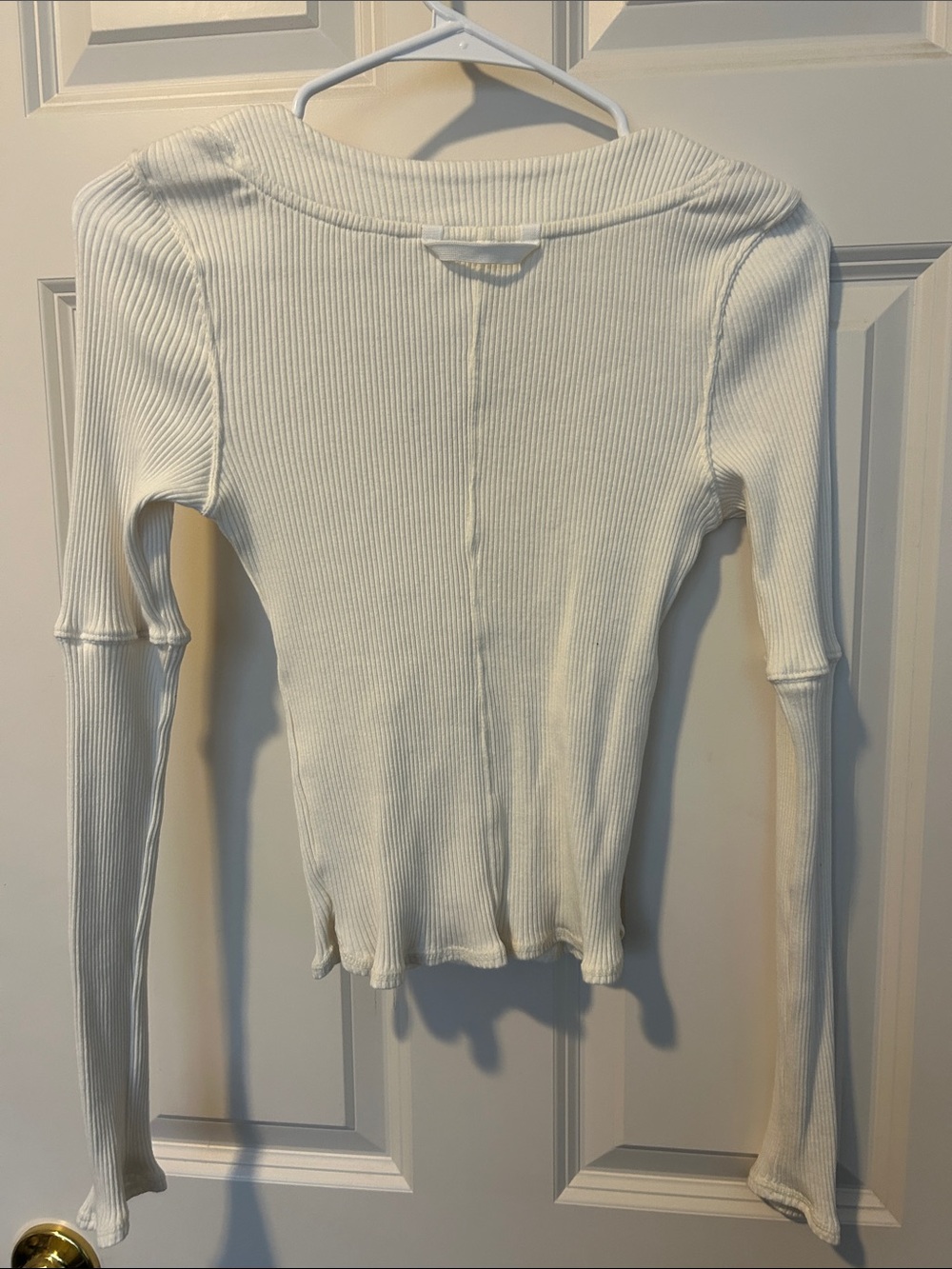 FP Movement by Free People Cream Ribbed V-Notch Long Sleeve Top - Picture 4 of 4